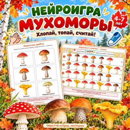 НЕЙРОИГРА МУХОМОРЫ — нейроигры, грибы, осень — для детского сада — Играй и Развивайся