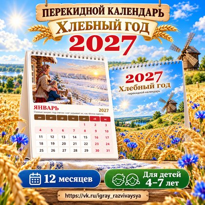 ПЕРЕКИДНОЙ КАЛЕНДАРЬ 2027 ХЛЕБНЫЙ ГОД — хлеб, календарь, календари — для детского сада — Играй и Развивайся