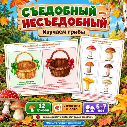 СЪЕДОБНЫЙ — НЕСЪЕДОБНЫЙ — грибы, ягоды, безопасность — для детского сада — Играй и Развивайся