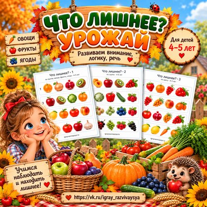 ЧТО ЛИШНЕЕ УРОЖАЙ — осень, овощи, фрукты — для детского сада — Играй и Развивайся