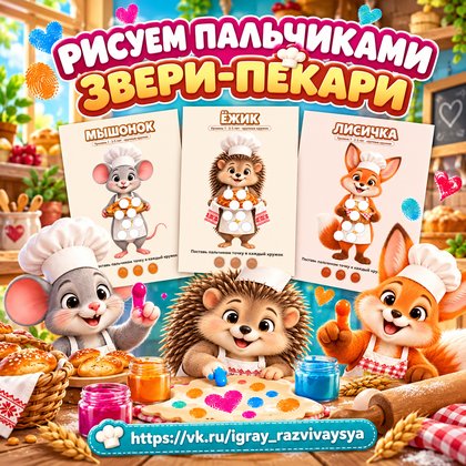 РИСУЕМ ПАЛЬЧИКАМИ ЗВЕРИ-ПЕКАРИ — мелкая моторика, 4-5 лет, 5-7 лет — для детского сада — Играй и Развивайся