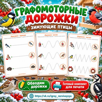 ГРАФОМОТОРНЫЕ ДОРОЖКИ ЗИМУЮЩИЕ ПТИЦЫ — зима, зимующие птицы, птицы — для детского сада — Играй и Развивайся