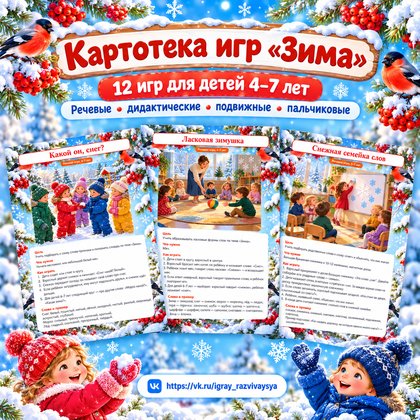 КАРТОТЕКА ИГР ЗИМА — зима, картотека, 4-5 лет — для детского сада — Играй и Развивайся