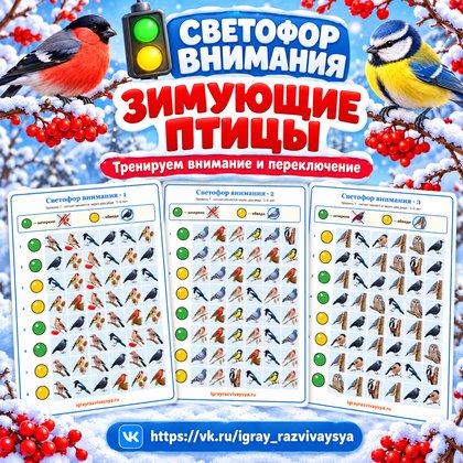 СВЕТОФОР ВНИМАНИЯ ЗИМУЮЩИЕ ПТИЦЫ — зима, зимующие птицы, птицы — для детского сада — Играй и Развивайся