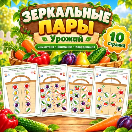 ЗЕРКАЛЬНЫЕ ПАРЫ УРОЖАЙ — осень, овощи, фрукты — для детского сада — Играй и Развивайся
