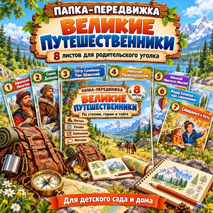 ПАПКА-ПЕРЕДВИЖКА ВЕЛИКИЕ ПУТЕШЕСТВЕННИКИ — папка-передвижка, 4-5 лет, 5-7 лет — для детского сада — Играй и Развивайся