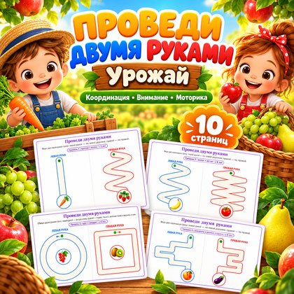 ПРОВЕДИ ДВУМЯ РУКАМИ УРОЖАЙ — осень, овощи, фрукты — для детского сада — Играй и Развивайся