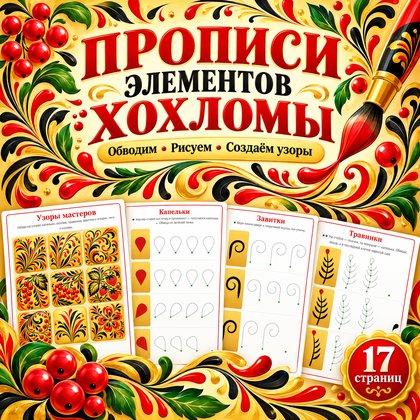 ПРОПИСИ ЭЛЕМЕНТОВ ХОХЛОМЫ — Хохлома, народные промыслы, 4-5 лет — для детского сада — Играй и Развивайся