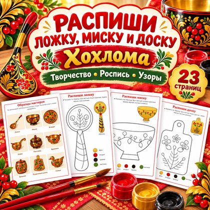 РАСПИШИ ЛОЖКУ МИСКУ И ДОСКУ ХОХЛОМА — Хохлома, народные промыслы, 4-5 лет — для детского сада — Играй и Развивайся