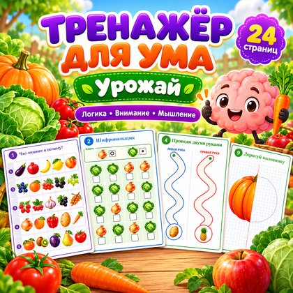 ТРЕНАЖЁР ДЛЯ УМА УРОЖАЙ — осень, овощи, фрукты — для детского сада — Играй и Развивайся