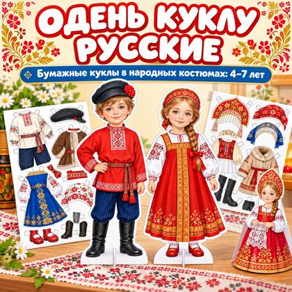 ОДЕНЬ КУКЛУ — РУССКИЕ — бумажная кукла, 4-5 лет, 5-7 лет — для детского сада — Играй и Развивайся