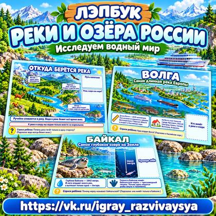 ЛЭПБУК РЕКИ И ОЗЁРА РОССИИ — россия, лэпбук, 4-5 лет — для детского сада — Играй и Развивайся