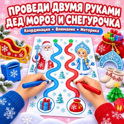 ПРОВЕДИ ДВУМЯ РУКАМИ ДЕД МОРОЗ И СНЕГУРОЧКА — нейроигры, дед мороз, 4-5 лет — для детского сада — Играй и Развивайся