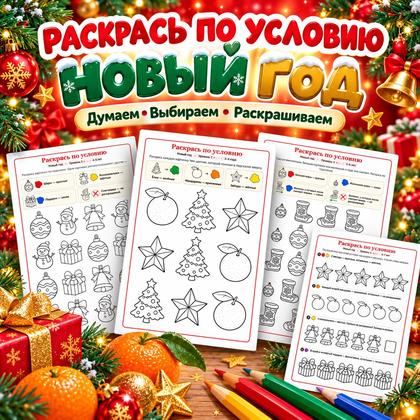 РАСКРАСЬ ПО УСЛОВИЮ НОВЫЙ ГОД — новый год, раскраски, 4-5 лет — для детского сада — Играй и Развивайся