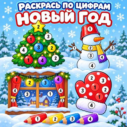 РАСКРАСЬ ПО ЦИФРАМ НОВЫЙ ГОД — новый год, раскраски, 4-5 лет — для детского сада — Играй и Развивайся