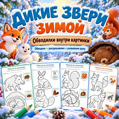 ОБВОДИЛКИ ВНУТРИ КАРТИНКИ ДИКИЕ ЗВЕРИ ЗИМОЙ — зима, дикие животные, 4-5 лет — для детского сада — Играй и Развивайся