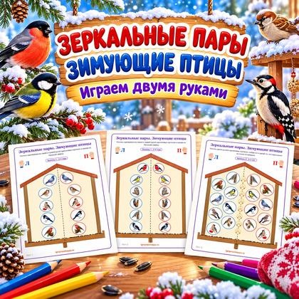 ЗЕРКАЛЬНЫЕ ПАРЫ ЗИМУЮЩИЕ ПТИЦЫ — зима, зимующие птицы, птицы — для детского сада — Играй и Развивайся