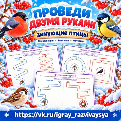 ПРОВЕДИ ДВУМЯ РУКАМИ ЗИМУЮЩИЕ ПТИЦЫ — зима, зимующие птицы, птицы — для детского сада — Играй и Развивайся