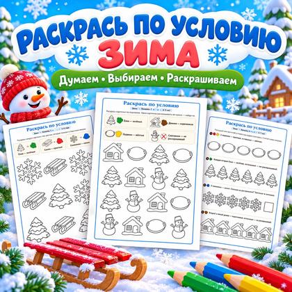 РАСКРАСЬ ПО УСЛОВИЮ ЗИМА — зима, раскраски, 4-5 лет — для детского сада — Играй и Развивайся