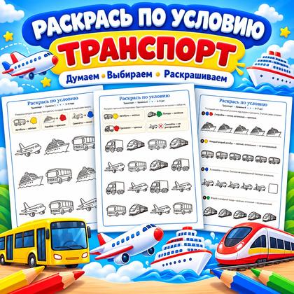 РАСКРАСЬ ПО УСЛОВИЮ ТРАНСПОРТ — раскраски, транспорт, 4-5 лет — для детского сада — Играй и Развивайся