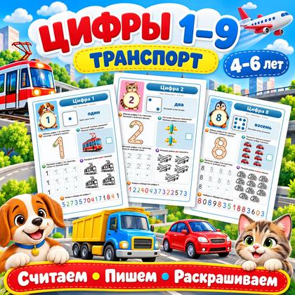 ЦИФРЫ 1–9 ТРАНСПОРТ — транспорт, цифры, 4-5 лет — для детского сада — Играй и Развивайся