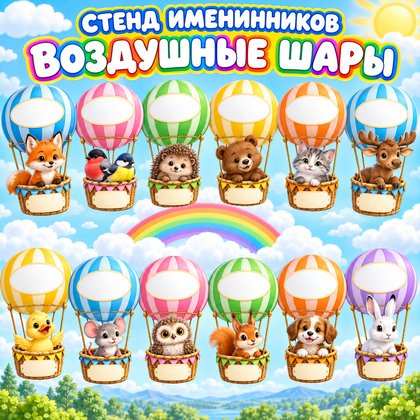 СТЕНД ИМЕНИННИКОВ ВОЗДУШНЫЕ ШАРЫ — 4-5 лет, 5-7 лет, стенд — для детского сада — Играй и Развивайся