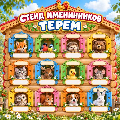 СТЕНД ИМЕНИННИКОВ ТЕРЕМ — 4-5 лет, 5-7 лет, стенд — для детского сада — Играй и Развивайся