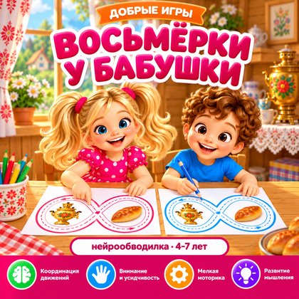 ВОСЬМЁРКИ У БАБУШКИ — 4-5 лет, 5-7 лет, бабушки и дедушки — для детского сада — Играй и Развивайся