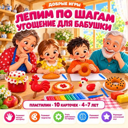 ЛЕПИМ ПО ШАГАМ УГОЩЕНИЕ ДЛЯ БАБУШКИ — 4-5 лет, 5-7 лет, бабушки и дедушки — для детского сада — Играй и Развивайся