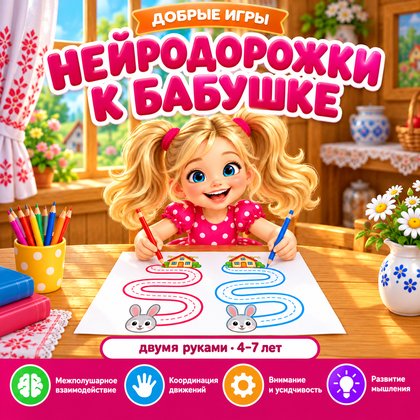 НЕЙРОДОРОЖКИ К БАБУШКЕ ДВУМЯ РУКАМИ — нейроигры, 4-5 лет, 5-7 лет — для детского сада — Играй и Развивайся