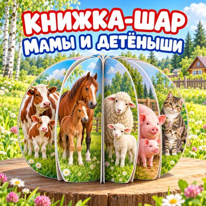 КНИЖКА-ШАР МАМЫ И ДЕТЁНЫШИ — 4-5 лет, 5-7 лет, книжка шар — для детского сада — Играй и Развивайся