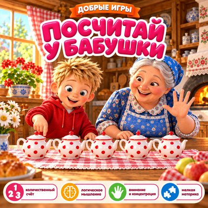 ПОСЧИТАЙ У БАБУШКИ — 4-5 лет, 5-7 лет, бабушки и дедушки — для детского сада — Играй и Развивайся