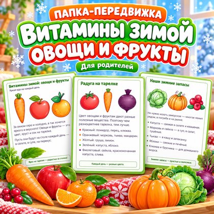 ПАПКА-ПЕРЕДВИЖКА ВИТАМИНЫ ЗИМОЙ ОВОЩИ И ФРУКТЫ — зима, папка-передвижка, 4-5 лет — для детского сада — Играй и Развивайся