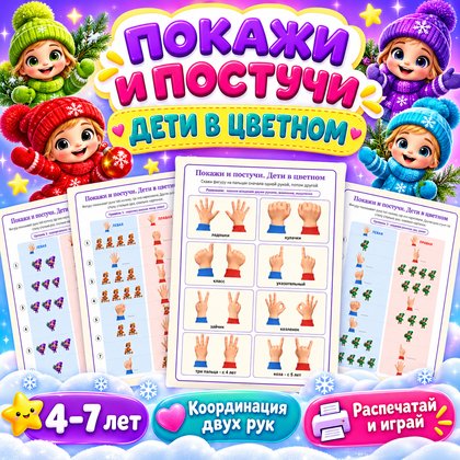 ПОКАЖИ И ПОСТУЧИ ДЕТИ В ЦВЕТНОМ — нейроигры, 4-5 лет, 5-7 лет — для детского сада — Играй и Развивайся