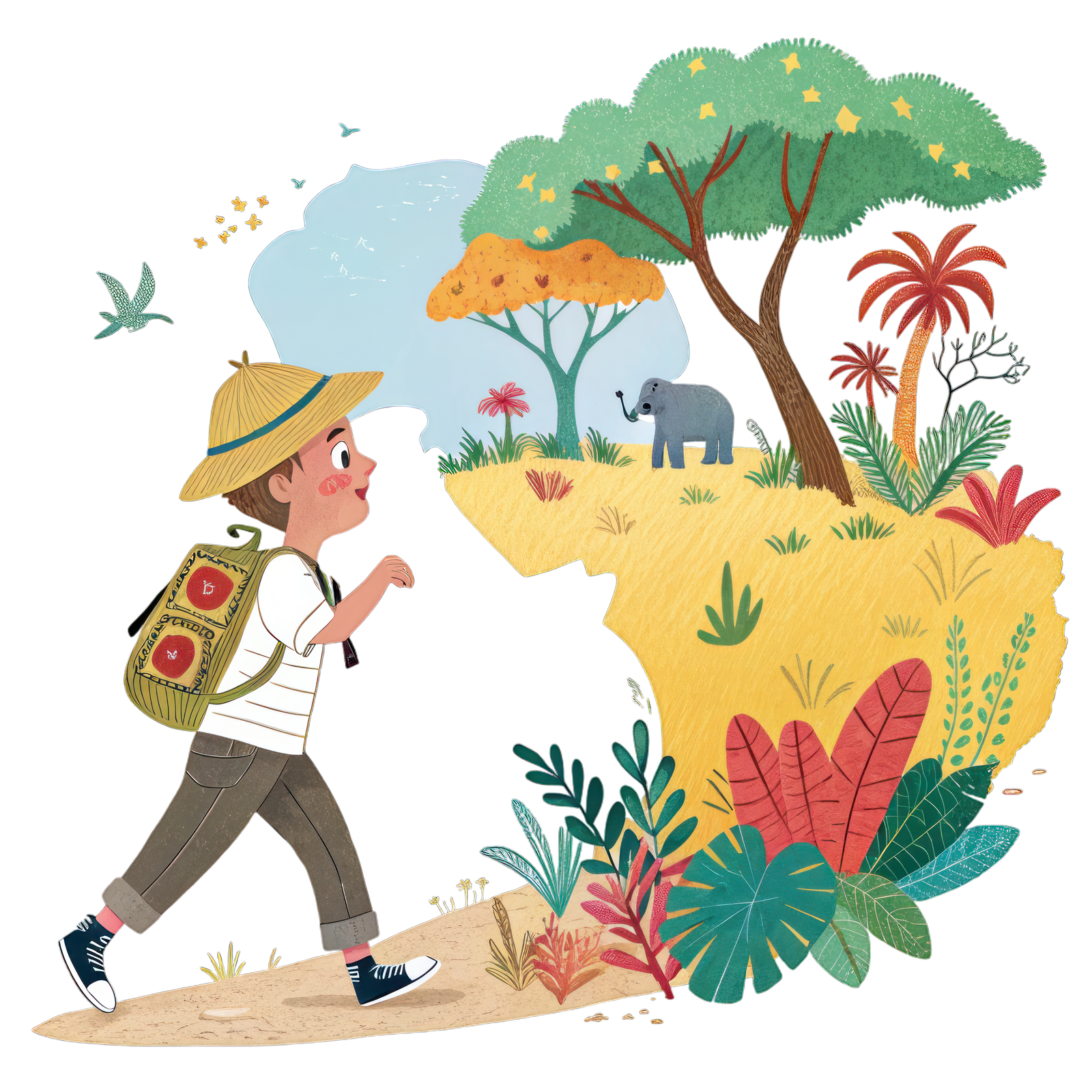 Мальчик рассматривает Африку с животными