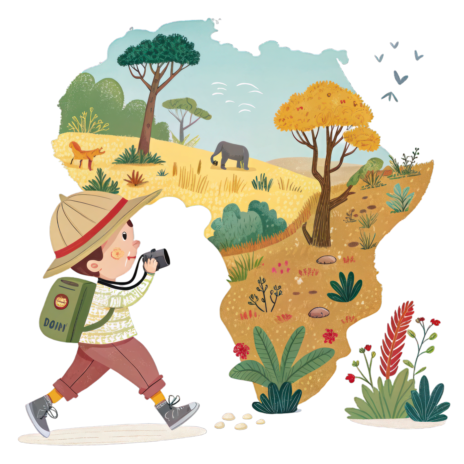 Мальчик с фотоаппаратом рассматривает Африку