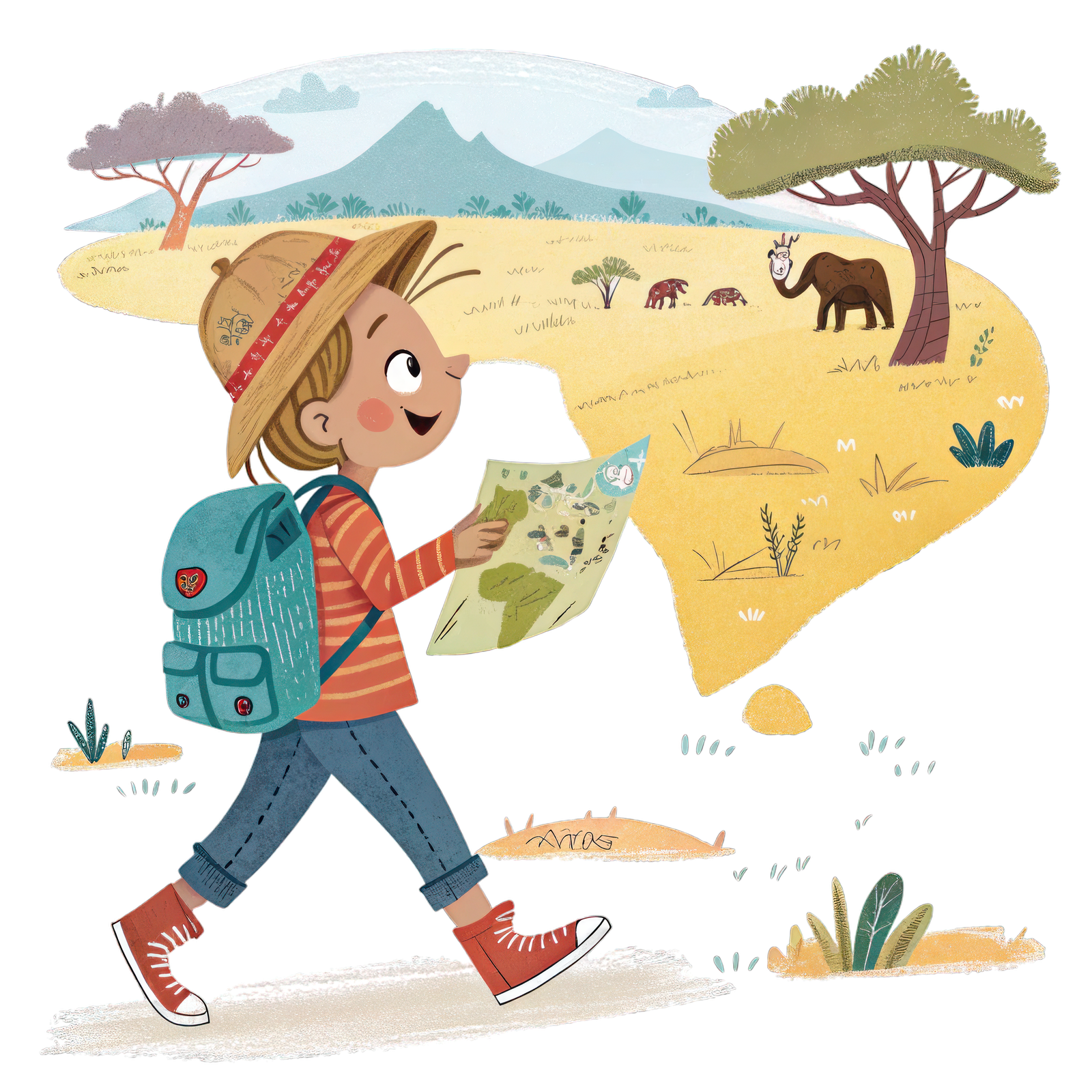 Девочка с картой Африки и саванной