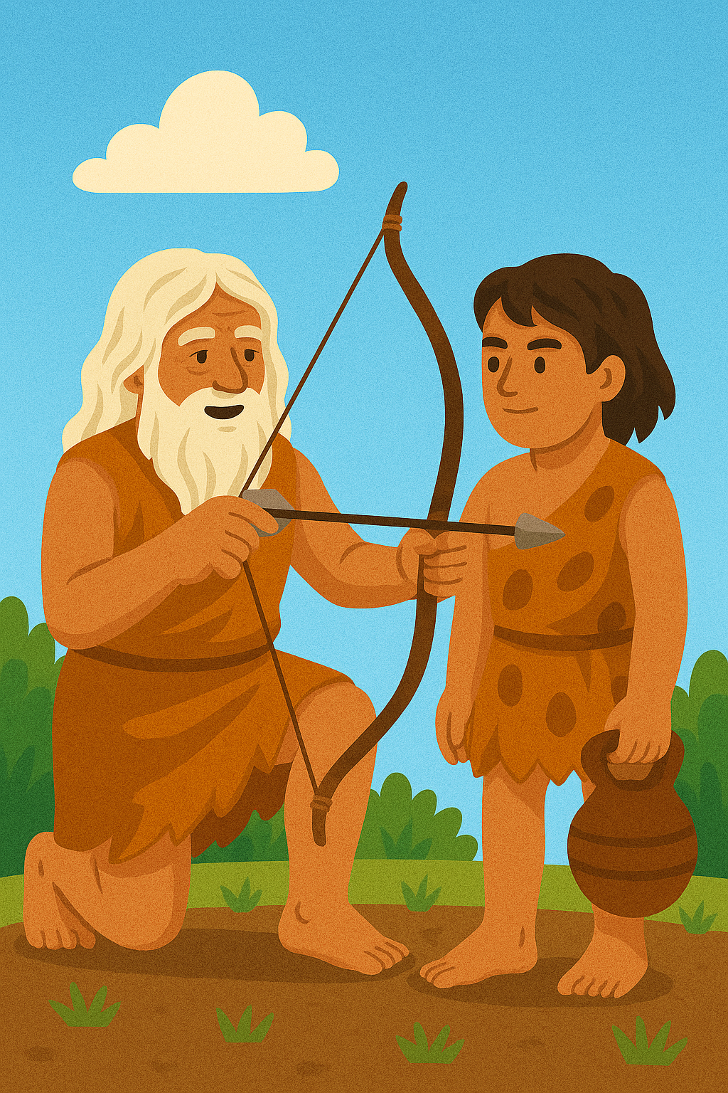 Старший учит младшего стрельбе из лука